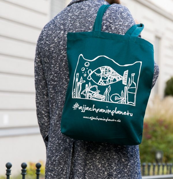 Bavlnená ekologická taška aj ja chránim planétu zelená plasty